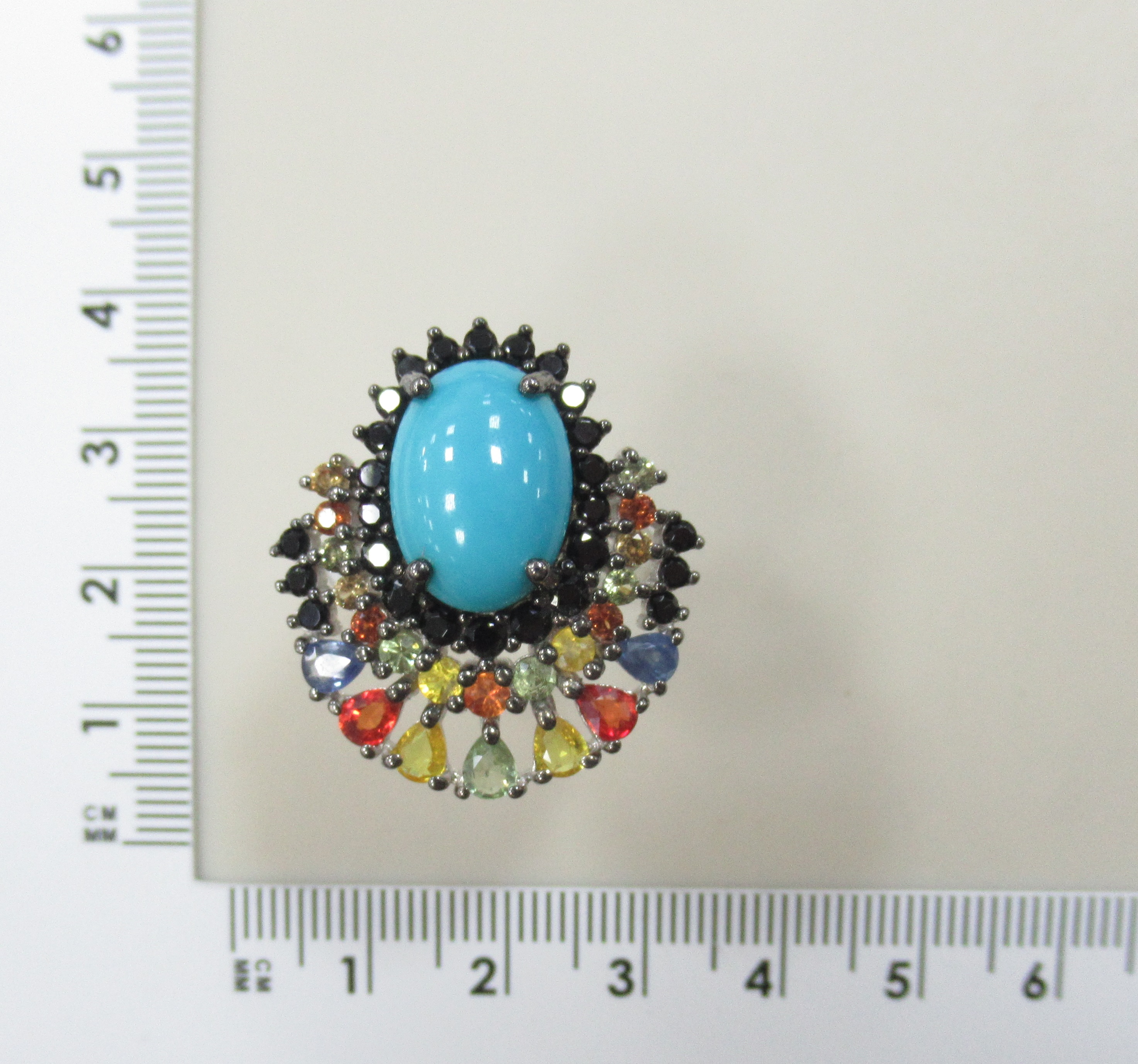 Серебряное кольцо с бирюзой и мультисапфирами